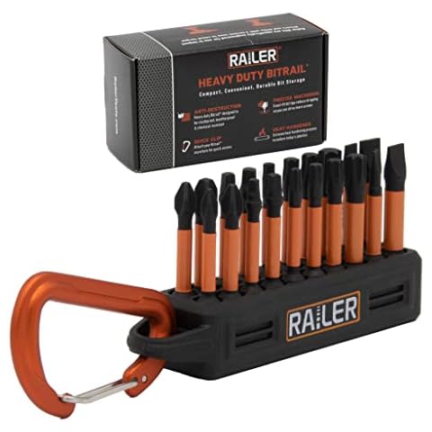 Railer 20pc Screwdriver Bit Set - Premium S2 Steel 2" Phillips, Robertson Square, Torx & Flat Head Impact Driver Bit Set With A Storage Bit Holder & Carabiner Cover
