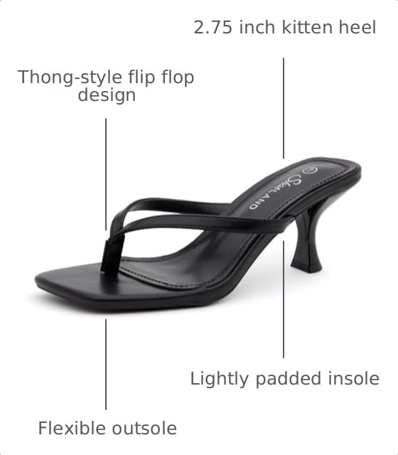 Shoe Land Kitten Heels for Women, Square Open Toe Thong Sandals, Slip On Heeled Sandals, Flip Flop Style, Dressy Summer Heels for Party Date Night, Black, Size 11.0, Benni by Shoe Land - Used condition - Image 3