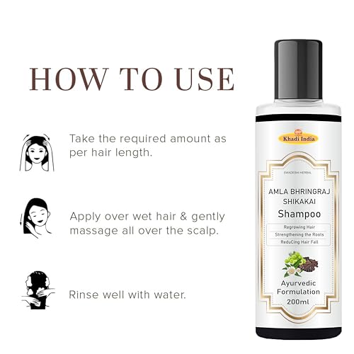Image of Khadi Amla Bhringraj Shikakai Shampoo - 100% Natural Ayurvedic Cleanser for Strong, Healthy Hair - Sulfate-Free, Paraben-Free - Reduces Hair Fall & Dandruff - 200ml