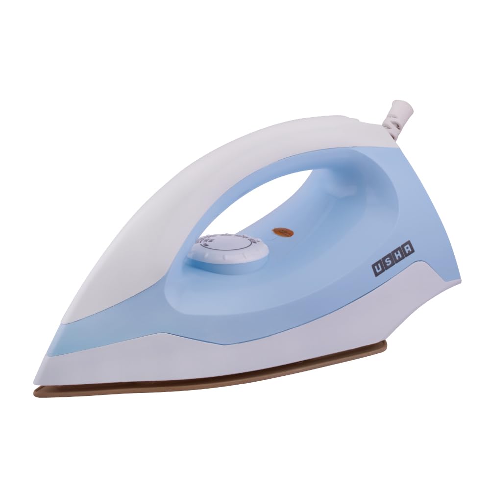 USHA EI 3802 1000W Dry Iron with Double Coat Golden Weilburger Soleplate, 180° Swivel Cord, Easy Fabric Selector & Overheat Protection (Blue/White)-image-31