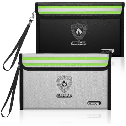 NAIBAOSD Small Fireproof Money Bag (8.6x 6.3”) with Reflective Strip, Fireproof Bag Metal Zipper & Strap Fireproof Bag for Cash,Passport, Valuables - (2-Pack) Cover