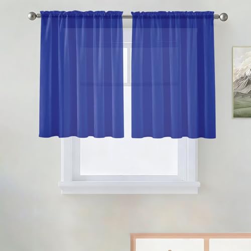 SpaceDresser Basic Rod Pocket Sheer Voile Window Curtain Panels Sapphire 1 Pair 2 Panels 52 Width 36 Inch Long for Kitchen Bedroom Children Living Room Yard（Sapphire, 52W x 36L）