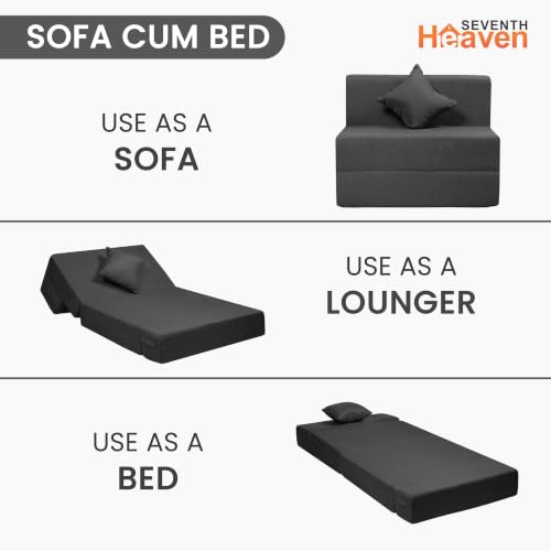 Image of Seventh Heaven Rejioce 1 Seater 6 * 3 Jute Fabric Washable Cover Sofa Cum Bed with 1 Cushion 1 Seater Single Foam Fold Out Sofa Cum Bed (Finish Color - Grey Delivery Condition - Pre-Assembled)