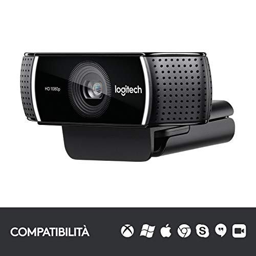 Logitech C922 Pro Stream Webcam, Streaming Veloce HD 1080p/30fps o 720p/60fps, Correzione Luce, Autofocus, Audio ?Stereo, Per YouTube, Twitch, XSplit, ?PC/Mac/Laptop/Macbook/Tablet, Nero