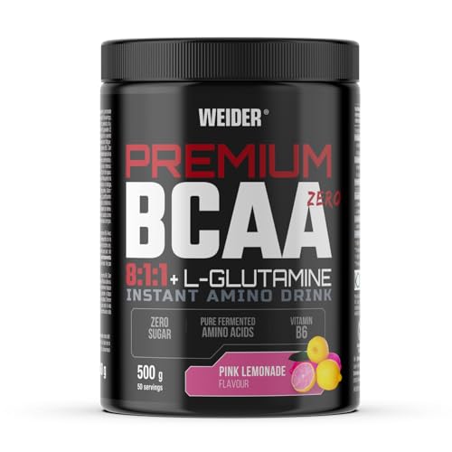 Premium BCAA 8:1:1+L-Glutamine (500g) Sabor Pink Lemonade, Combinación Recuperadora de Aminoácidos con L-Glutamina Kyowa Quality®, Vitamina B6. Aumenta y Protege la Masa Muscular, Sin azúcar, Vegano