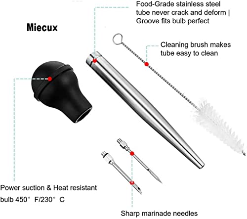 Turkey Baster, Professional Turkey Baster Syringe for Cooking with Cleaning Brush and Marinade Tools, Stainless Steel Turkey Baster for Oiling and Marinating Turkey, Beef, Pork, Fish - Thumbnail 3