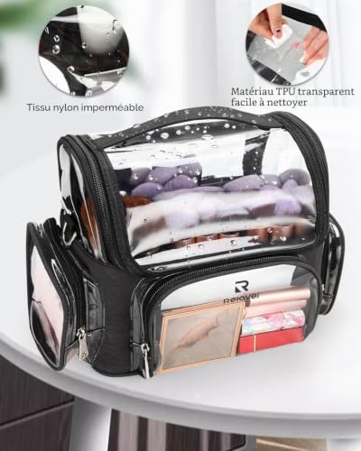 Relavel Étui pour pinceaux de maquillage professionnel, étui de voyage transparent etanche, ouverture complete, facile d'accès, avec sangle regulable – vue 5