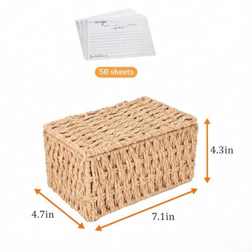 Mowhut Recipe Box with Lid, Handwoven Recipe Book Holder, 50 PCS 4 x 6 Inch Recipes Cards and Box Set, Farmhouse Kitchen Decor, Cute Card Box for Bridal Showers, Weddings, Cooking Lover Kitchen - Thumbnail 7