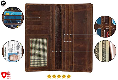 Image of RFID Blocking Mens Genuine leather Bifold Long Wallet