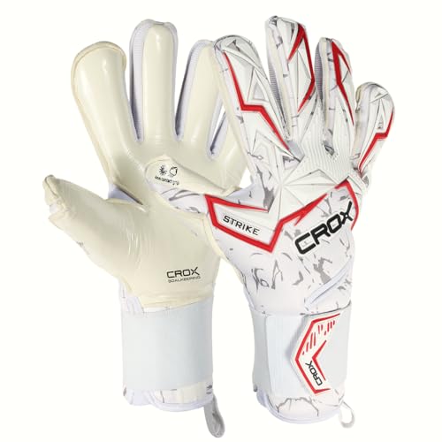 CROX Strike Goalkeeper Gloves – Hybrid Cut GK Gloves with Removable Finger Spines Contact Grip German Latex Goalie Gloves Football Goalkeeping Gloves