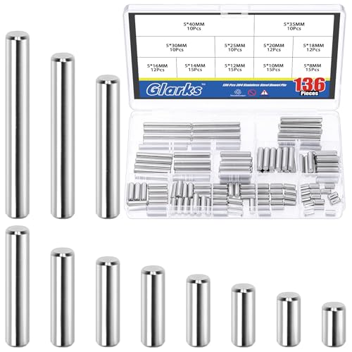 Image of Glarks 135pcs M5 Solid Dowel Pins Kit, 11 Sizes Stainless Steel Cylindrical Shelf Support Peg Pin Rod Fastener, Parallel Dowel Pin Fastener for Machinery Manufacturing, Furniture Installation