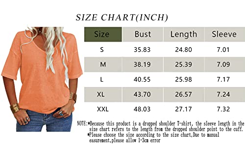 Tankaneo Women's Summer Fashion V-Neck Half Sleeves T Shirt Solid Casual Loose Basic Tunics Tops Orange #TOP4