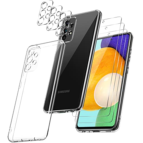 Guscase Hülle für Samsung Galaxy A52s 5G/A52 4G/5G, mit 3 Stück Schutzfolie und 3 Stück Kameraschutz, Dünn Transparente Weiches Silikon Schutzhülle, Durchsichtig Kratzfest Stoßfest TPU Handyhülle Cover