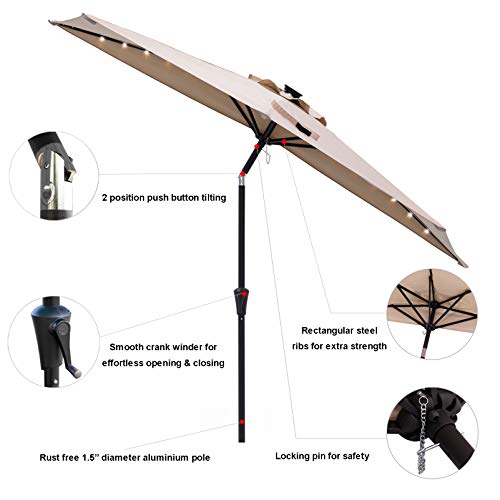 C-Hopetree 9 ft Half Round Outdoor Patio Market Wall Umbrella with Solar LED Lights and Tilt, Beige by C-Hopetree - Image 2