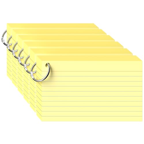 300 Count Yellow Index Cards 3x5 Inch with Ring, Heavy Weight Flash Cards, Note Taking Supplies, Portable Note Cards, Study Flashcards for Students & Teachers, Office Home School Study Supplies