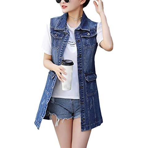 Omoone Women's Ripped Denim Jean Vest Cover