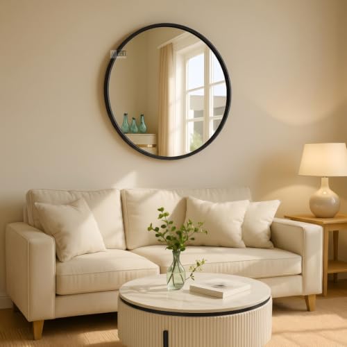 Image of Ali.G.I Round Wall Mirror, Modern Metal Framed Decorative Circle Vanity Mirror for Bathroom, Living Room, Bedroom & Entryway (Black 24 inch.)