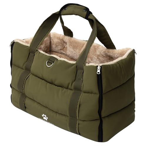 Wanderpfote Hundetragetasche Hundetasche & Tragetasche Hund Hunde Tragetasche bis 10kg leichte Transporttasche Hund als Bequeme Umhängetasche für Reisen (Oliv L)