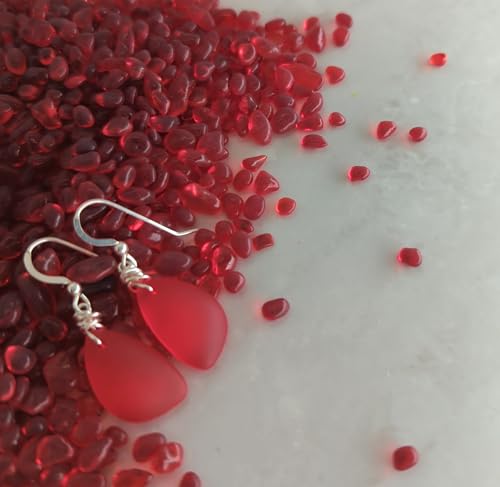 Gorgeous Sunset Love Red Recycled Sea Glass Earrings with Handmade Silver Knot on Sterling Silver Hooks, Beautfiul Gift, by Aimee Tresor Jewelry3