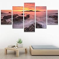 SIGNWIN 5 Panel Canvas Wall Art Sunset in The Mountains for Home Decorations Ready to Hang - 60