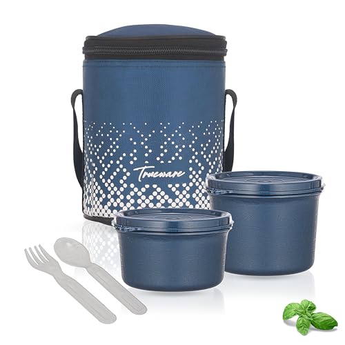 Image of Trueware Omaga Lunch Box with Insulated Fabric Jacket, 2 Microwave Safe & Leak Proof Inner Stainless Steel Containers (1 X 400ml & 1 X 500ml) Tiffin for Office, College
