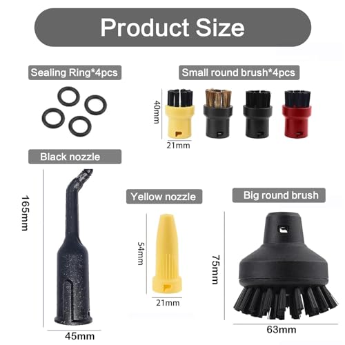 NIYATA Sätze für Kärcher Dampfreiniger Zubehör,Ersatzteile für Kärcher SC1 SC2 SC3 SC4 SC5,Dampfreiniger Ersatzteile 3 Rundbürste,1 Kupfer-Rundbürste,1 Rundbürste Gross,1 Düsen,1 Erweiterte Düse