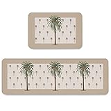 Kitchen Area Rug Runner Set 2 Piece Comfort Soft Floor Doormats Tropical Palm Tree Non Slip Bathroom...