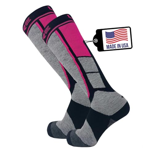 Pure Athlete Alpaca Wool Ski Socks, 2 Pairs, Neon Pink