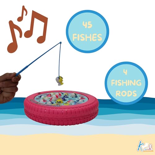Image of Minnie Musical Fishing Game - Electronic Rotating Board with 45 Fishes & 4 Poles, Ocean Theme Battery Operated Toy, Educational Pink Fishing Game|Birthday Gift for Kids & Toddlers, Ages 3+