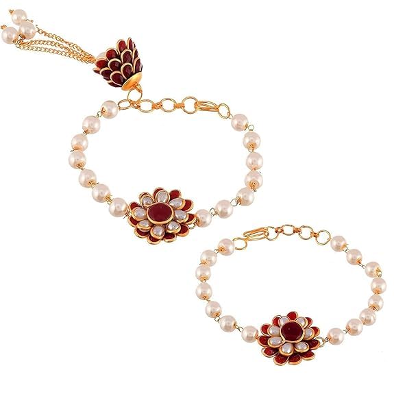 Manbhar Gems - Elegant Traditional Gold Plated Couple Rakhi Rakshabandhan Combo Set - Rakhi Gifts for Unisex Adult Bhaiya Bhabhi (Red & White) (B099FDHN9P) Amazon Price History, Amazon Price Tracker
