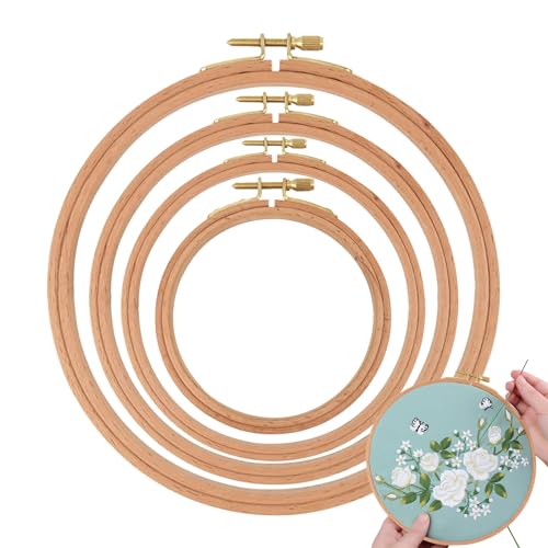 Embroidery Hoop Set, drewniane ramki do igłowania, regulowane pierścienie rzemieślnicze o stabilnym wzornictwie, sewing fun with easy use, diy project accessory, Art Tool Kit for Craft Sewing
