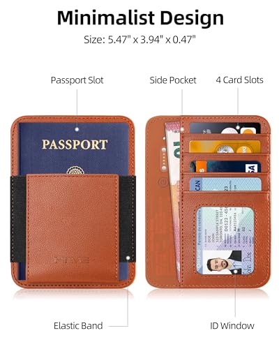 Image of Passport Holder with Find My, RFID Leather Minimalist for Travel, Fit 4 Cards & 2 Passport