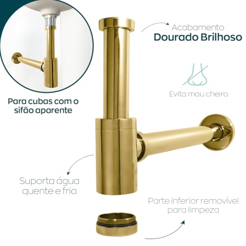 Dona D Cor, Sifão Dourado Copo Metal 7/8 Lavatorio Para Pia De Banheiro Lavabo Cuba Suspensa Sifão C