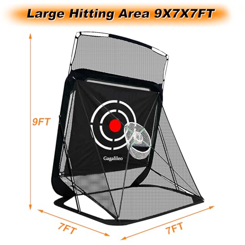 Gagalileo Pop Up Golf Net: 9x7x7FT Drving Practice Cage with Target Portable Backyard Garage Training Chipping Swing Gift for Golfers Men Beginners Professional
