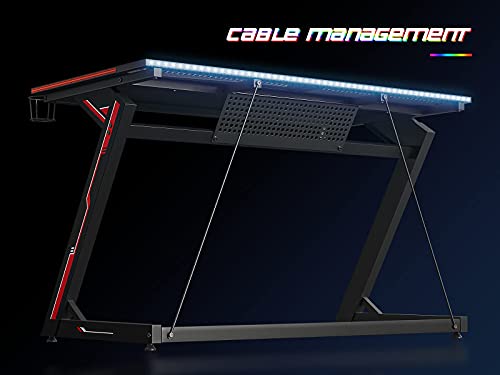 Fezibo Gaming Desk 40 Inch With Led Lighting, Pc Computer Desk Gaming Table Z Shaped Gamer Workstation With Wire Mesh, Black #TOP7