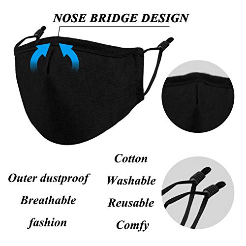 Kids Black Face Masks Washable Adjustable Reusable Fabric Cloth Cover , 4 Pack Cartoon Designer Fashion Protection Cotton Mask With Ear Loops, Mascarilla Headwear For Outdoor #TOP3