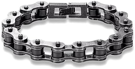 Zense - Heren pantserarmband biker roestvrij staal zilver zwart ketting motorfiets fiets ZB0349, Standard, Niet-Edelmetaal, Zonder