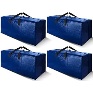 Cosy Family 4 Pack Heavy Duty Extra Large Moving Bags with Backpack Straps – Strong Handles & Zippers, Storage Totes For Space Saving, Fold Flat, Alternative to Moving Box (X-Large-Set of 4, Blue)