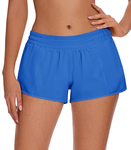 AugIris Athletic Running Shorts for Women with Zipper Pocket Soft Lightweight Gym Workout Shorts with Mesh Liner Quick Dry Royal Blue