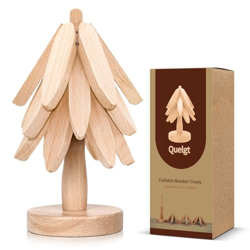 Beech Wood Christmas Tree Trivets - Set of 3 Foldable Hot Pot Table Protectors - Elegant Holiday Kitchen Decor