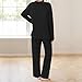 Women Two Piece Outfits Lounge Long Sleeve Pullover Matching Wide Leg Pants Tracksuit 2025 Fall Winter Fashion Black