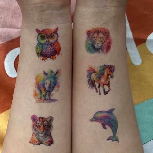 Animaux Tatouage Enfant, 12 Feuilles Animaux Aquarellés Autocollants Tatouages pour Filles et Garçons, Bras, Epaule, Cadeau D'nniversaire, Fournitures de Fête D'enfants – vue 6