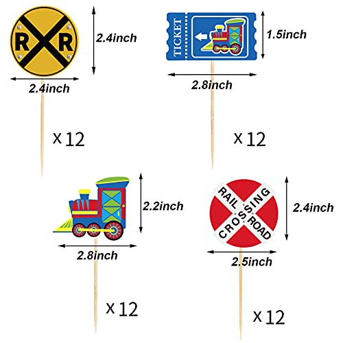 48Pcs Thomas The Train Cupcake Toppers Railroad Crossing Traffic Sign Train Cupcake Toppers For Baby Shower Kids Train Theme Party Birthday Supplies Decorations #TOP4