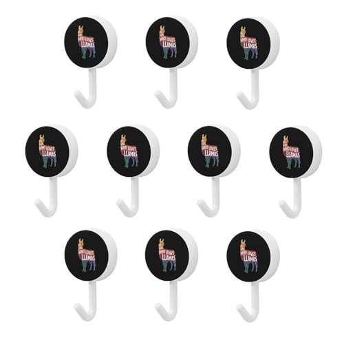 Image of Girl Who Loves Llamas 10 Pieces Adhesive Hooks Round Plastic Hanging Wall Hooks Self Sticky Hook for Kitchen Office