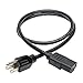 Tripp Lite Standard Computer Power Cord 10A,18AWG (NEMA 5-15P to IEC-320-C13) 3-ft.(P006-003),Black