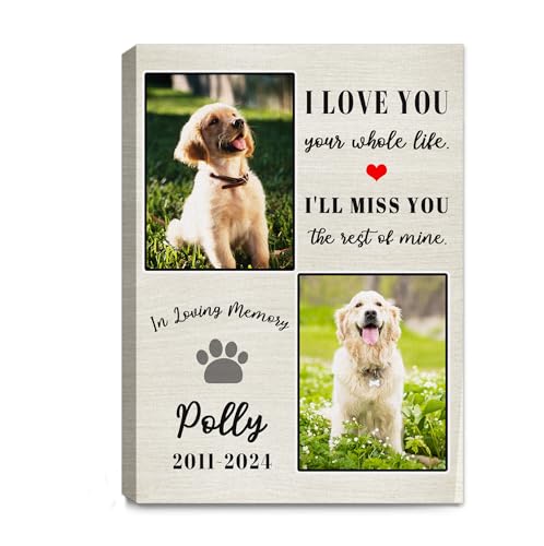 Lcyawer Personalized Pet Memorial Gifts for Dogs Customized Gifts for Dogs Cats Custom Loss of Pet Sympathy Gift Canvas Dog Loss Gift Canvas with Picture Name