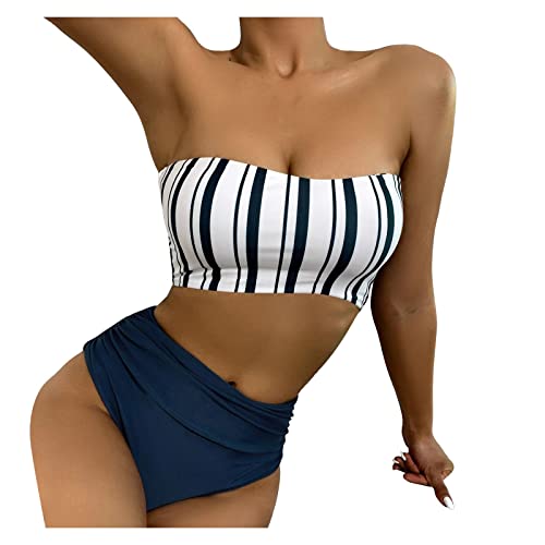 Tankini pour femme bleu en taille M avec joli imprimé rayé