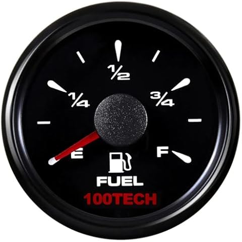 100TECH Fuel Gauge 0-90ohm Marine Fuel Level Gauge 52mm 2-1/16 Aftermarket Fuel Gauge Boat Automotive Replacement Gauge Motocycle Gas Car Truck Vehicle with 8 Color Selectable Backlit All Black Cover