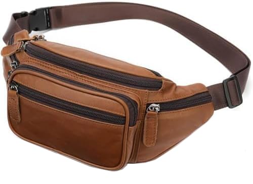 Riñonera de cuero legítimo marrón con acabado vintage artesanal para hombres exigentes