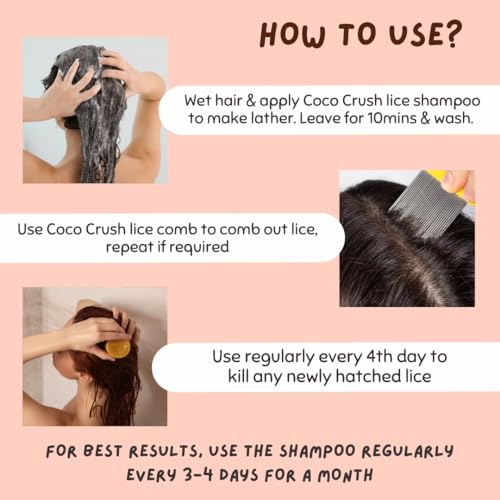 Image of Coco Crush Natural Lice Treatment Kit | Ayurvedic Anti-Lice Shampoo, Herbal Lice Spray & Long Handle Comb | 100% Natural, Safe & Chemical-Free | Kills Lice & Nits | Gentle for Kids & Adults (200ml(2x100ml) + Comb)